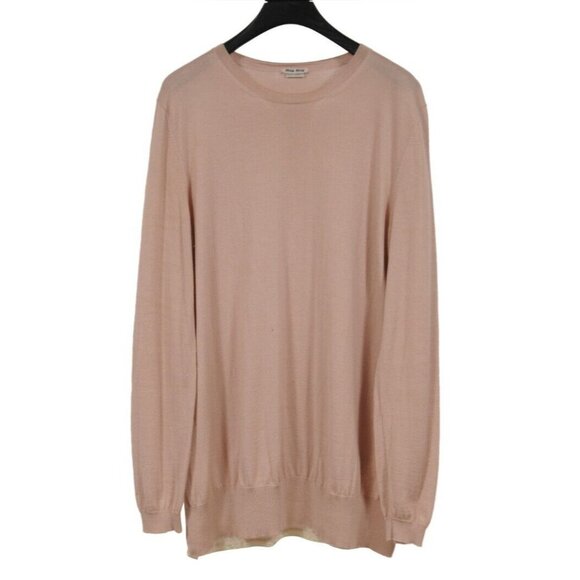Miu Miu Womens Sweater 46 XXL Peach Tan Brown Pullover Embroidered Lace Layered - Picture 1 of 10